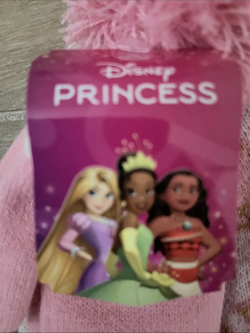 Disney Pink and Gold Princess Pom Beanie with Matching Mittens